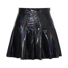 Load image into Gallery viewer, Summer Sexy Shiny Glossy High Waist Mini PU Leather Skirt Bottoms Club Party Dance Shiny Holographic Metallic Pleated Skirts