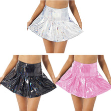 Load image into Gallery viewer, Summer Sexy Shiny Glossy High Waist Mini PU Leather Skirt Bottoms Club Party Dance Shiny Holographic Metallic Pleated Skirts