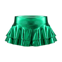 Load image into Gallery viewer, Summer Sexy Shiny Metallic Low Waist PU Leather Miniskirt Club Party Dance Skirts Metallic Double Layered Ruffled Mini Skirts