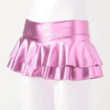 Load image into Gallery viewer, Summer Sexy Shiny Metallic Low Waist PU Leather Miniskirt Club Party Dance Skirts Metallic Double Layered Ruffled Mini Skirts