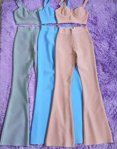 Summer Sexy Sleeveless Gray Pink Blue High Quality Two Piece Long Bandage Outfit 2021 Celebrity Designer Fashion Women's Set