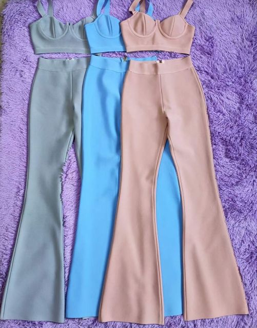Summer Sexy Sleeveless Gray Pink Blue High Quality Two Piece Long Bandage Outfit 2021 Celebrity Designer Fashion Women's Set
