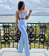Load image into Gallery viewer, Summer Sexy Sleeveless Gray Pink Blue High Quality Two Piece Long Bandage Outfit 2021 Celebrity Designer Fashion Women&#39;s Set