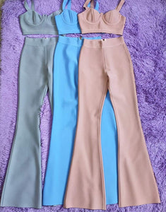 Summer Sexy Sleeveless Gray Pink Blue High Quality Two Piece Long Bandage Outfit 2021 Celebrity Designer Fashion Women's Set