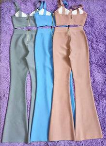 Summer Sexy Sleeveless Gray Pink Blue High Quality Two Piece Long Bandage Outfit 2021 Celebrity Designer Fashion Women's Set