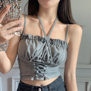 Summer Sexy Strap Blouse Tops Women Korean Bandage Design Strapless Casual Blouse Female French Sleeveless Backless Sweet Tops