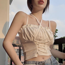 Load image into Gallery viewer, Summer Sexy Strap Blouse Tops Women Korean Bandage Design Strapless Casual Blouse Female French Sleeveless Backless Sweet Tops