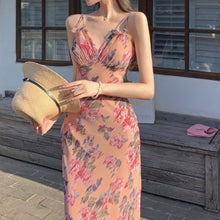 Load image into Gallery viewer, Summer Sexy Strap Dress Women Korean Backless Beach V-Neck Elegant Floral Dress Casual Bodycon Holiday Party Midi Dress 2021