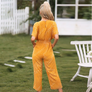 Summer Sexy V-neck Rompers Women Jumpsuit Polka Dot Print Short Sleeve High Waist Straight Loose Plus Size Streetwear Jumpsuits