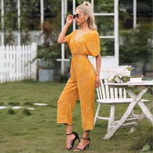 Load image into Gallery viewer, Summer Sexy V-neck Rompers Women Jumpsuit Polka Dot Print Short Sleeve High Waist Straight Loose Plus Size Streetwear Jumpsuits