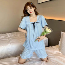 Load image into Gallery viewer, Summer Short Sleeve Shorts Pajamas Women 2 Piece Set Thin Loose Kawaii Princess Style New Square Neck Women Home Wear Pantsuits