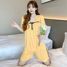 Load image into Gallery viewer, Summer Short Sleeve Shorts Pajamas Women 2 Piece Set Thin Loose Kawaii Princess Style New Square Neck Women Home Wear Pantsuits