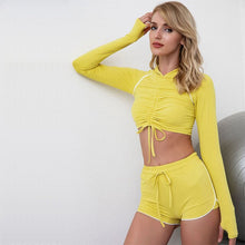 Load image into Gallery viewer, Summer Shorts Set Women&#39;s Tracksuit Sun Protection Hooded Shirts Workout Casual Running Shorts Sports Crop Top Gym Sportswear