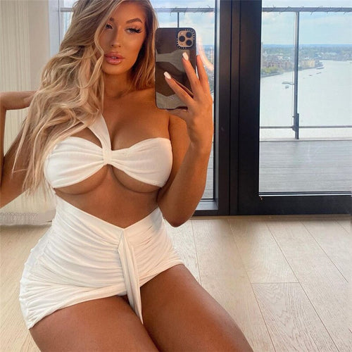 Summer Slash Neck Bodycon Dresses Sets Sexy Sleeveless Tops And Skirt Mecthing Suits For Women Party Clubwaer Outfits Streetwear