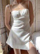 Load image into Gallery viewer, Summer Slash Neck  Mini Sexy Shoulder Spaghetti Strap Dress Women White Elegant Casual Solid Beach Party Dresses Boho Robe 2021