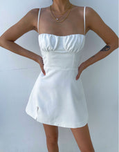 Load image into Gallery viewer, Summer Slash Neck  Mini Sexy Shoulder Spaghetti Strap Dress Women White Elegant Casual Solid Beach Party Dresses Boho Robe 2021