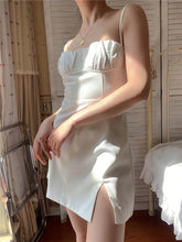 Load image into Gallery viewer, Summer Slash Neck  Mini Sexy Shoulder Spaghetti Strap Dress Women White Elegant Casual Solid Beach Party Dresses Boho Robe 2021