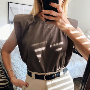 Summer Sleeveless Top Female O Neck White Women Blouse Shirt Ladies Loose solid Chic Casual Blouses Black 2020 Cotton Brown