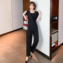 Load image into Gallery viewer, Summer Slim Stitching Lotus Leaf Lace Heavy Work Pleated High Waist Straight Loose Jumpsuit Women