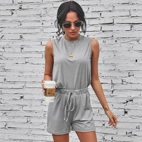 Summer Solid Color O Neck Casual Sleeveless Tops Shorts Two-piece Suits Women Loose Comfortable Breathable Ladies Sports Suit