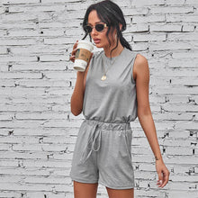 Load image into Gallery viewer, Summer Solid Color O Neck Casual Sleeveless Tops Shorts Two-piece Suits Women Loose Comfortable Breathable Ladies Sports Suit