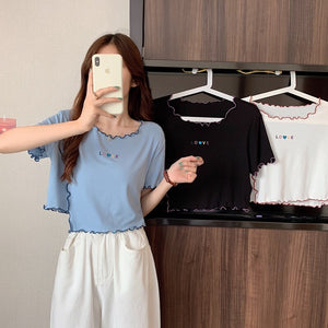 Summer Solid Kawaii Casual Blouse Shirt for Women Korean Design High Waist Sweet Blouse Tops Short Sleeve Fashion Blouse 2021