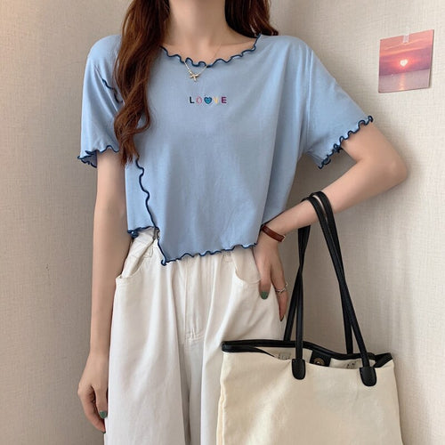 Summer Solid Kawaii Casual Blouse Shirt for Women Korean Design High Waist Sweet Blouse Tops Short Sleeve Fashion Blouse 2021