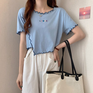 Summer Solid Kawaii Casual Blouse Shirt for Women Korean Design High Waist Sweet Blouse Tops Short Sleeve Fashion Blouse 2021