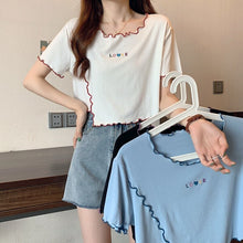 Load image into Gallery viewer, Summer Solid Kawaii Casual Blouse Shirt for Women Korean Design High Waist Sweet Blouse Tops Short Sleeve Fashion Blouse 2021