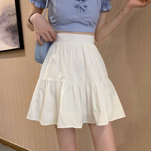 Summer Solid Kawaii Skirt Women Korean A-Line Slim Chic Casual Sweet Skirt High Waist Beach Outing Sexy Mini Y2k Pleated Skirt