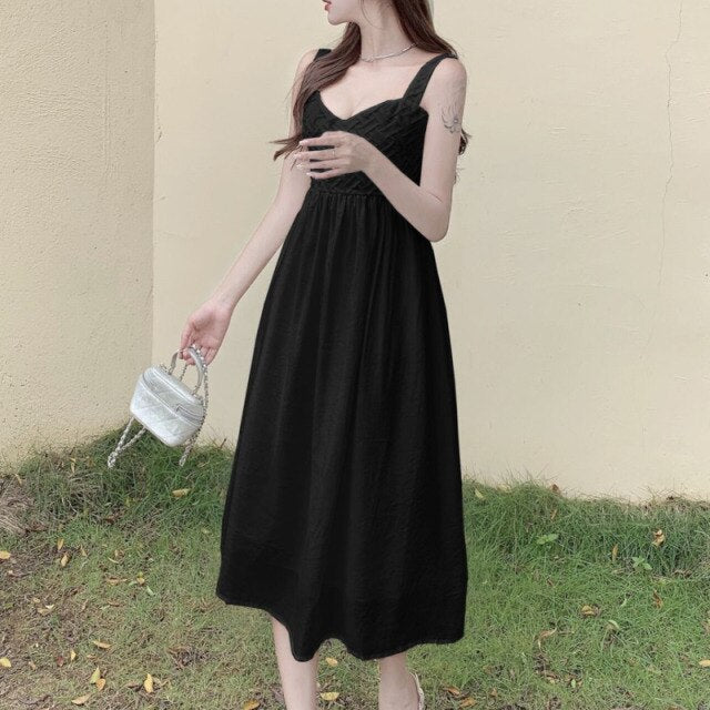 Summer Spaghetti Strap Dresses Women Sexy Backless Bow Bandage Sleeveless Solid Casual Robe 2021  Lace Up Party Vestido De Mujer