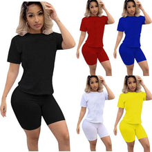 Load image into Gallery viewer, Summer Sportwear Short-Style for Women's Cool Solid Suit Simple Two Piece Tracksuit Setround Neck Loose 2 Pieces Short Set