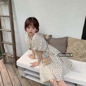 Summer Sweet Floral Dress Women Elegant Korean Casual Princess Cute Dress Female Kawaii Chic Puff Sleeve Holiday Boho Dress 2021
