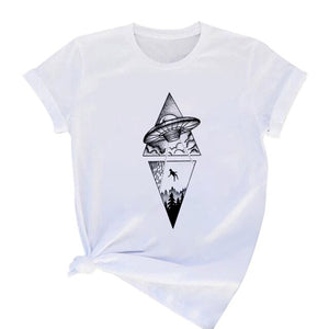 Summer T-shirt Tops Aesthetic Mountain Print Female Vintage Tshirt Woman Clothing Fashion O-neck Tee Kpop Harajuku Casual Short