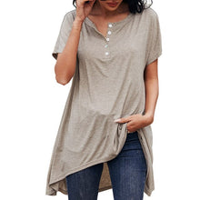 Load image into Gallery viewer, Summer T-shirt Women Solid O Neck Short Sleeve Button Up Harajuku Tops Female Casual Loose Short Sleeve t-shirts 2021 New Khaki