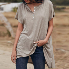 Load image into Gallery viewer, Summer T-shirt Women Solid O Neck Short Sleeve Button Up Harajuku Tops Female Casual Loose Short Sleeve t-shirts 2021 New Khaki