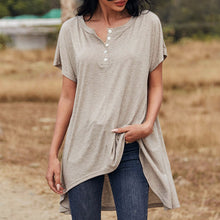 Load image into Gallery viewer, Summer T-shirt Women Solid O Neck Short Sleeve Button Up Harajuku Tops Female Casual Loose Short Sleeve t-shirts 2021 New Khaki