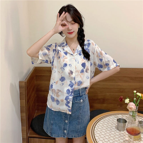 Summer Temperament Leisure Oil Painting Oversized Shirt Tops Shirts For Women Plus Size Boho Clothing Korean Fashion Tee 2021