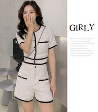 Load image into Gallery viewer, Summer Temperament Small Fragrance Women Tweed O-Neck Short Sleeve Single-Breasted Crop Top + High Waist Shorts 2 Piece Sets
