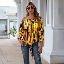Load image into Gallery viewer, Summer Tie Dye Slash Neck Long Sleeve T Shirt Women Casual Loose Plus Size Bandage Streetwear Daily Workwear Tops