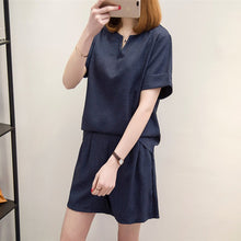 Load image into Gallery viewer, Summer Tracksuit Women Two Piece Set Cotton Linen Solid Pullover Top and Shorts Suits Office Lady Matching Sets Leisure Outfits