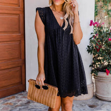 Load image into Gallery viewer, Summer V-neck Cotton Short Skirt Solid Color Dress California Romper for 2022 Pleated Skirt Casual Clothes Fashion