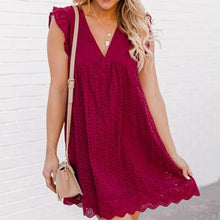 Load image into Gallery viewer, Summer V-neck Cotton Short Skirt Solid Color Dress California Romper for 2022 Pleated Skirt Casual Clothes Fashion