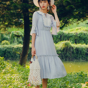 Summer Vintage Elegant Dresses Women French Retro Solid Sweet Chic Midi Dress Female Casual Short Sleeve Slim Party Dress 2021