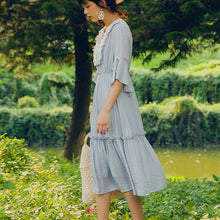 Load image into Gallery viewer, Summer Vintage Elegant Dresses Women French Retro Solid Sweet Chic Midi Dress Female Casual Short Sleeve Slim Party Dress 2021