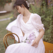 Load image into Gallery viewer, Summer Vintage Fairy White Dress Women 2021 Designer V-Neck Party Elegant Midi Dress Female Puff Sleeve Casual Sweet Dress 2021