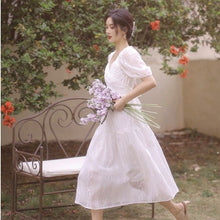 Load image into Gallery viewer, Summer Vintage Fairy White Dress Women 2021 Designer V-Neck Party Elegant Midi Dress Female Puff Sleeve Casual Sweet Dress 2021