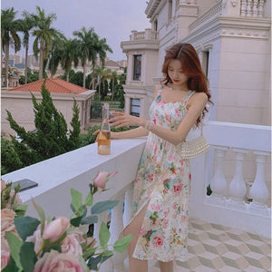 Summer Vintage Floral Dresses Women Casual Print Elegant V-nevk Y2k Boho Dresses Puff Sleeve Designer Korean Beach Dress 2021