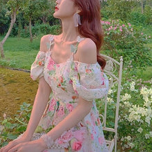 Load image into Gallery viewer, Summer Vintage Floral Dresses Women Casual Print Elegant V-nevk Y2k Boho Dresses Puff Sleeve Designer Korean Beach Dress 2021