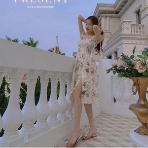 Summer Vintage Floral Dresses Women Casual Print Elegant V-nevk Y2k Boho Dresses Puff Sleeve Designer Korean Beach Dress 2021